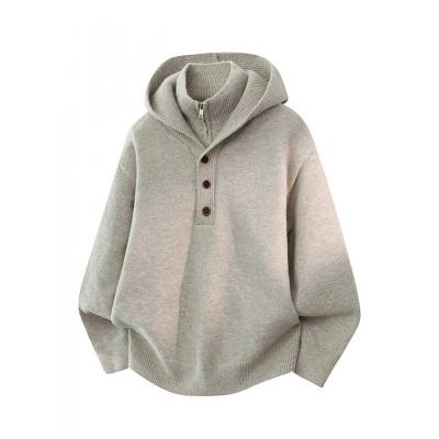 假两件带帽毛衣男秋冬款半拉链立领针织衫外套男加厚保暖外穿线衣